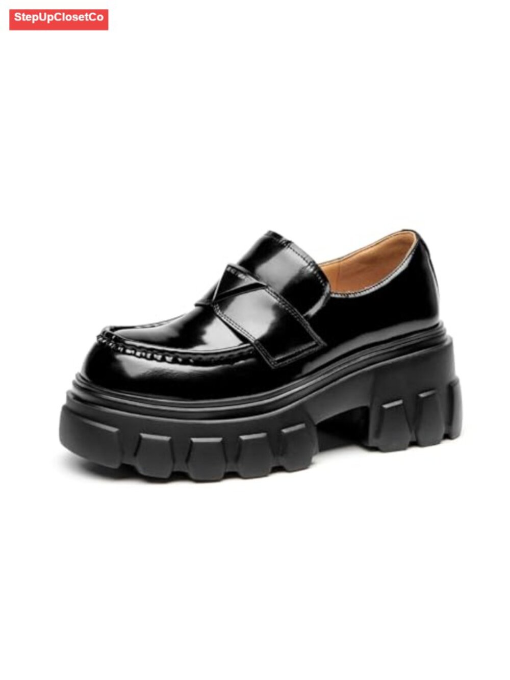 Platform Leather Loafers Women Chunky Lug Sole Slip On Business Casual Shoes